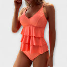 Evelyn Women's One Piece Swimsuit | Ruffle Tiered V-Neck Design 0