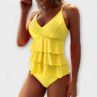 Evelyn Women's One Piece Swimsuit | Ruffle Tiered V-Neck Design 1
