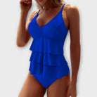 Evelyn Women's One Piece Swimsuit | Ruffle Tiered V-Neck Design 3