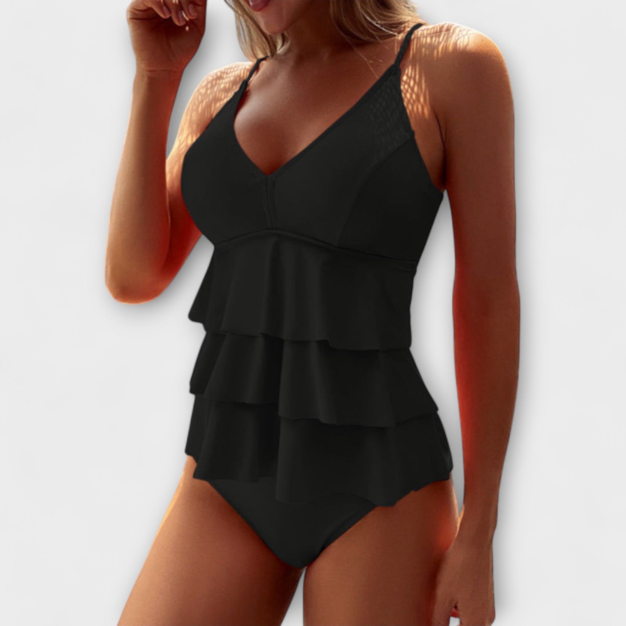 Evelyn Women's One Piece Swimsuit | Ruffle Tiered V-Neck Design 5