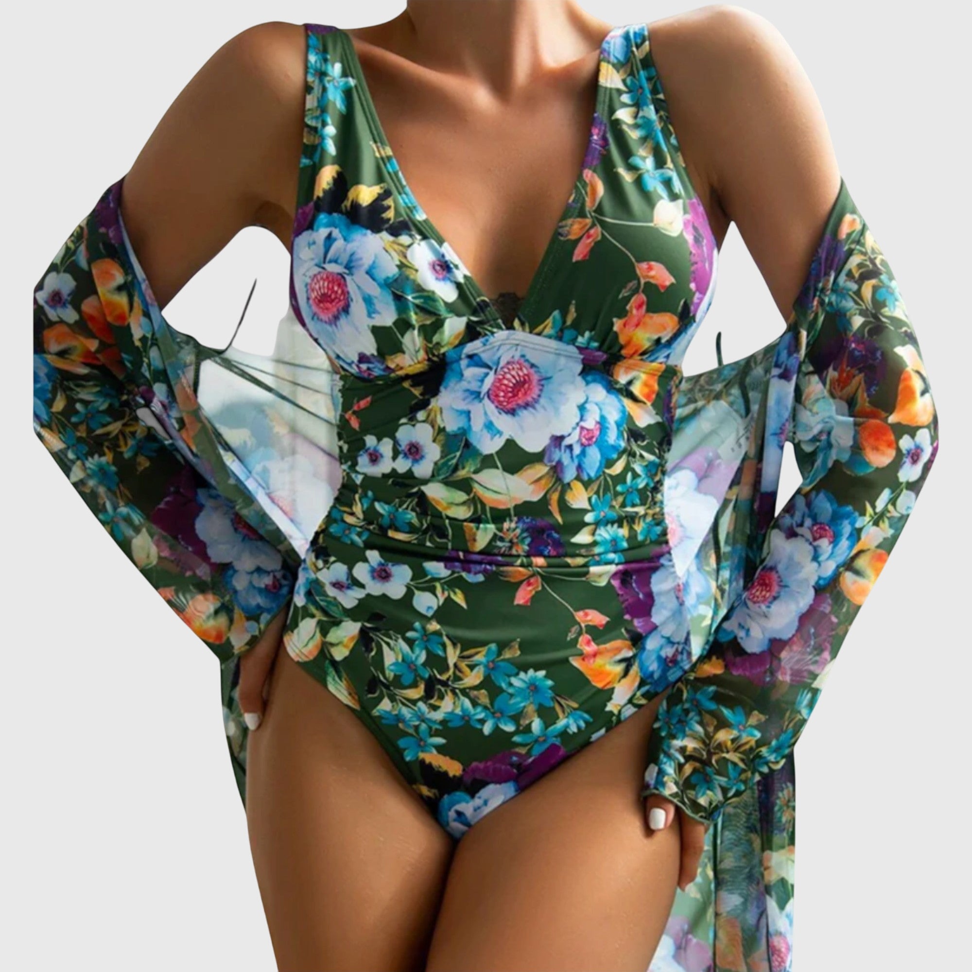 Evelyn Women's Swimsuit Set | Floral Print, Elegant One Piece Swimwear 0
