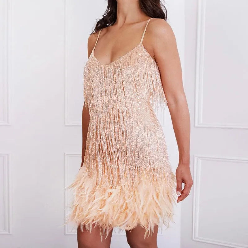 Felicity Women's Cocktail Dress | Fringe Feathers and Sequins 6