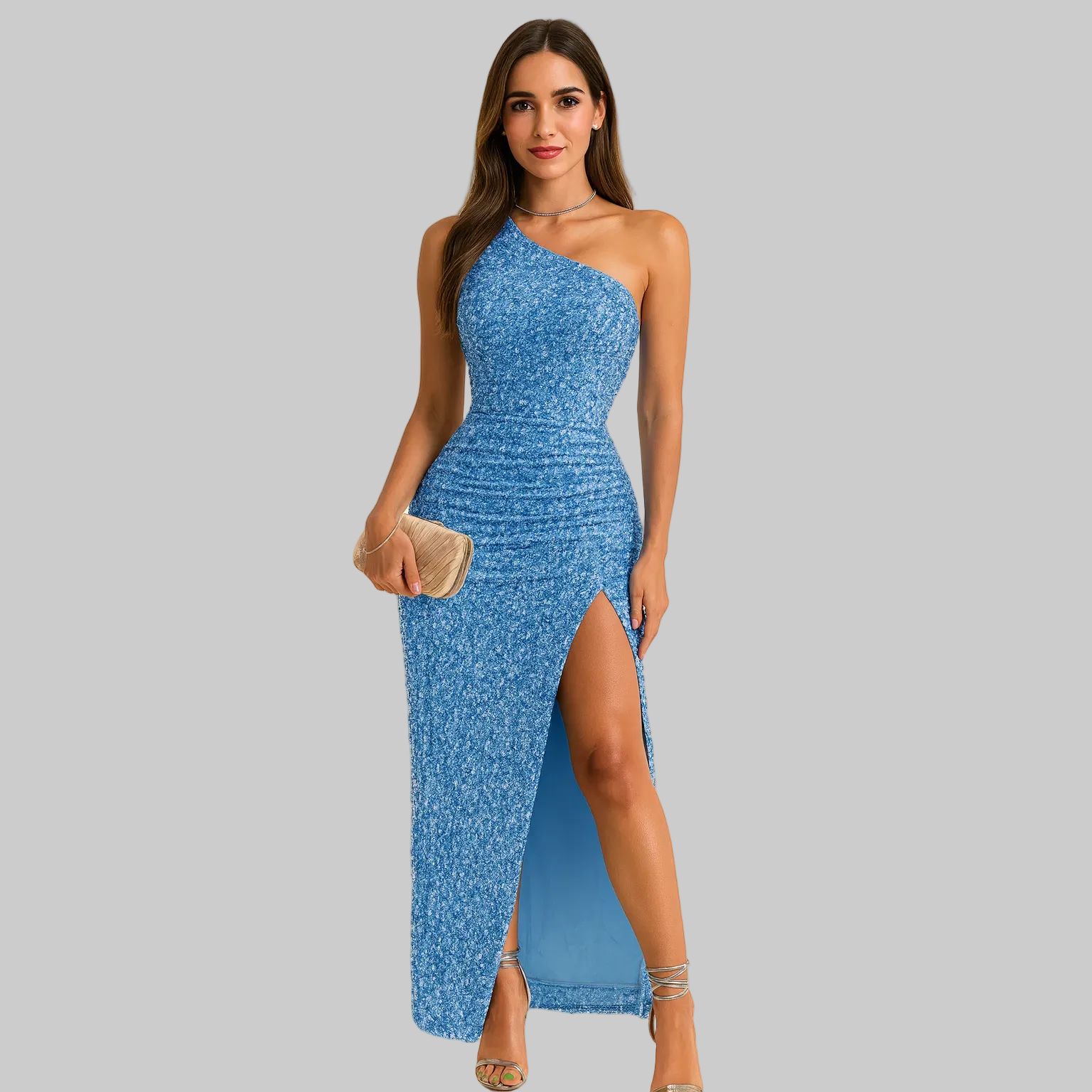 Fiona Women's Cocktail Dress | One-Shoulder Glitter Detail, Bodycon Fit 1