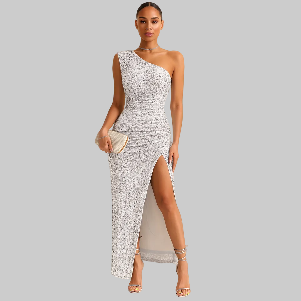 Fiona Women's Cocktail Dress | One-Shoulder Glitter Detail, Bodycon Fit 12