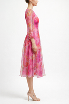 Fiona Women's Floral Midi Dress | A-Line Silhouette, Long Puff Sleeves 1