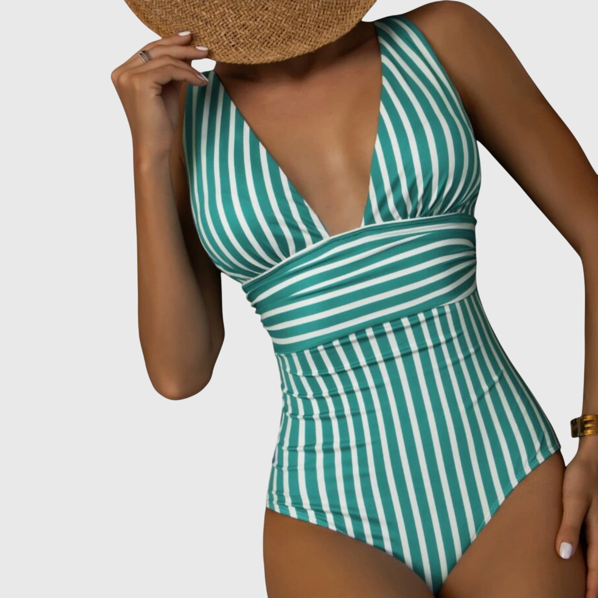 Fiona Women's One-Piece Swimsuit | Striped V-Neck Design, Sculpted Fit 0