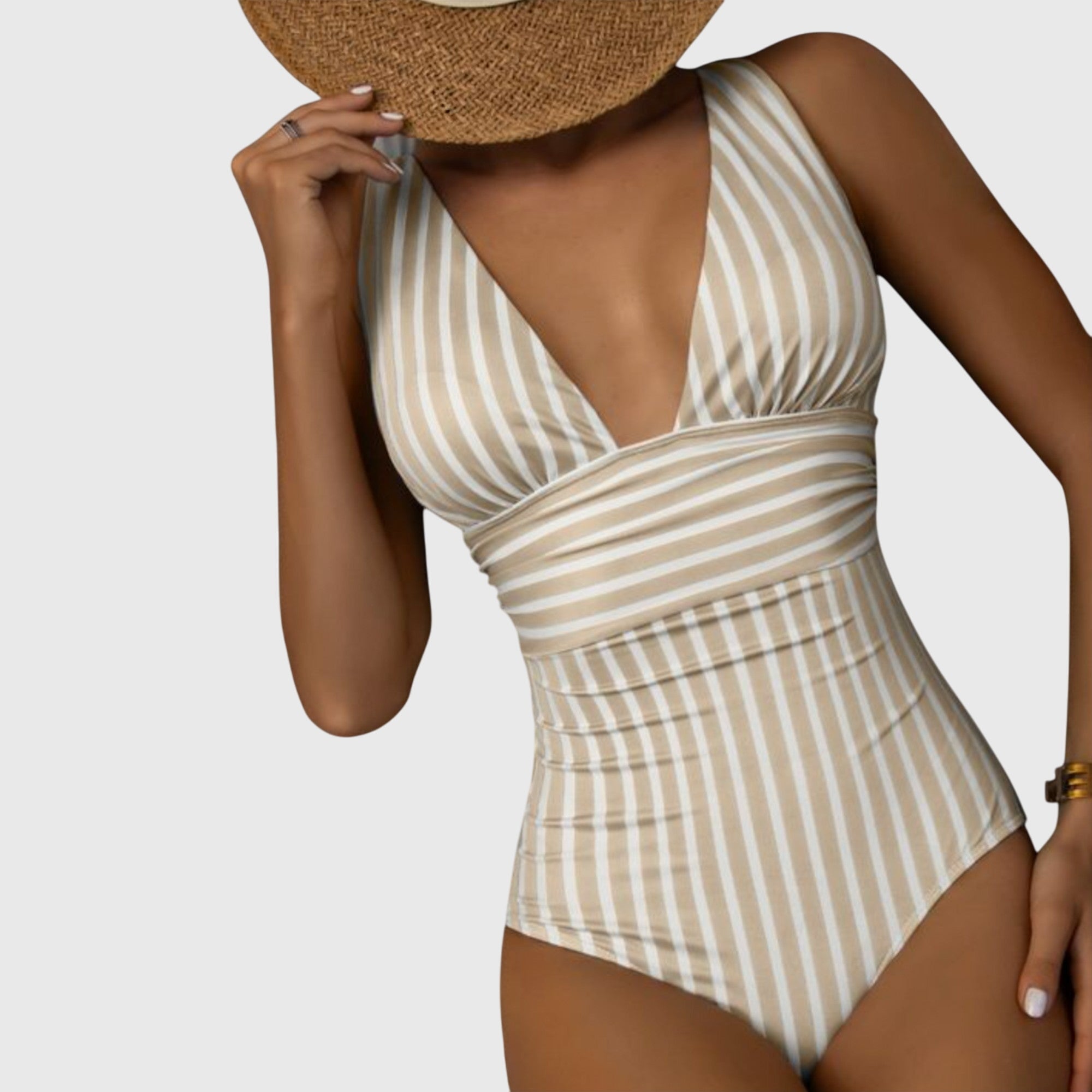 Fiona Women's One-Piece Swimsuit | Striped V-Neck Design, Sculpted Fit 1