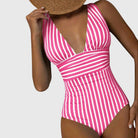 Fiona Women's One-Piece Swimsuit | Striped V-Neck Design, Sculpted Fit 10
