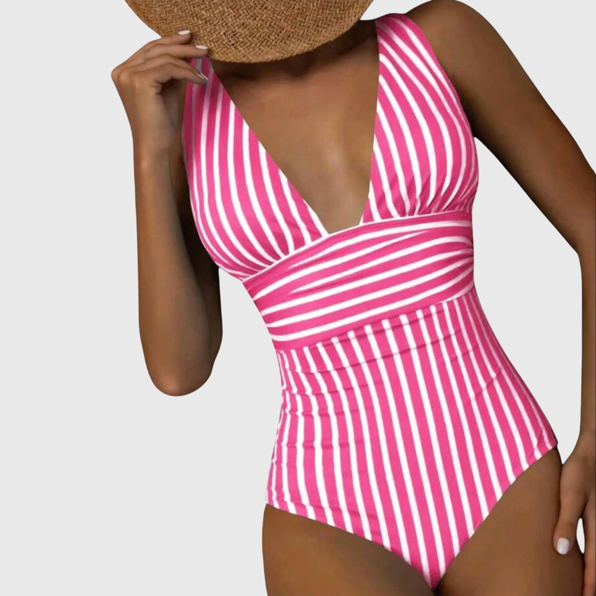 Fiona Women's One-Piece Swimsuit | Striped V-Neck Design, Sculpted Fit 10