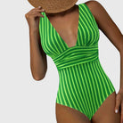 Fiona Women's One-Piece Swimsuit | Striped V-Neck Design, Sculpted Fit 2
