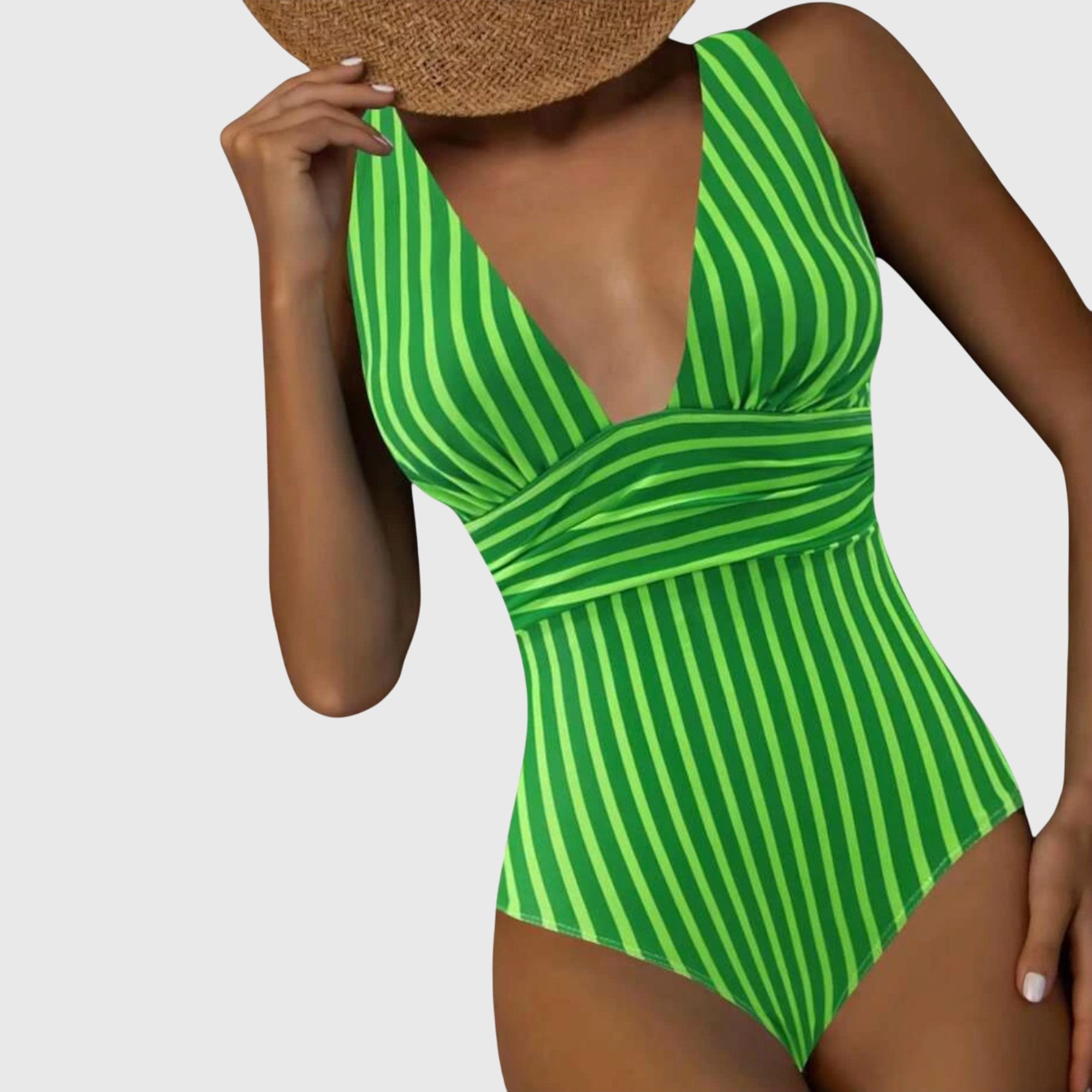 Fiona Women's One-Piece Swimsuit | Striped V-Neck Design, Sculpted Fit 2