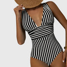 Fiona Women's One-Piece Swimsuit | Striped V-Neck Design, Sculpted Fit 3