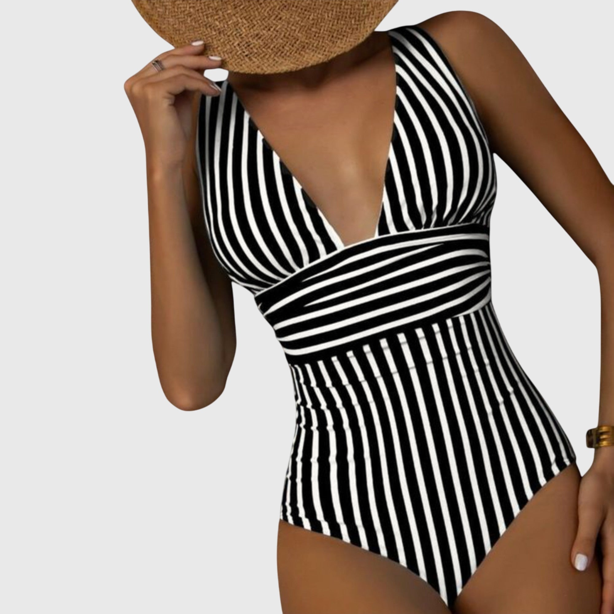 Fiona Women's One-Piece Swimsuit | Striped V-Neck Design, Sculpted Fit 3