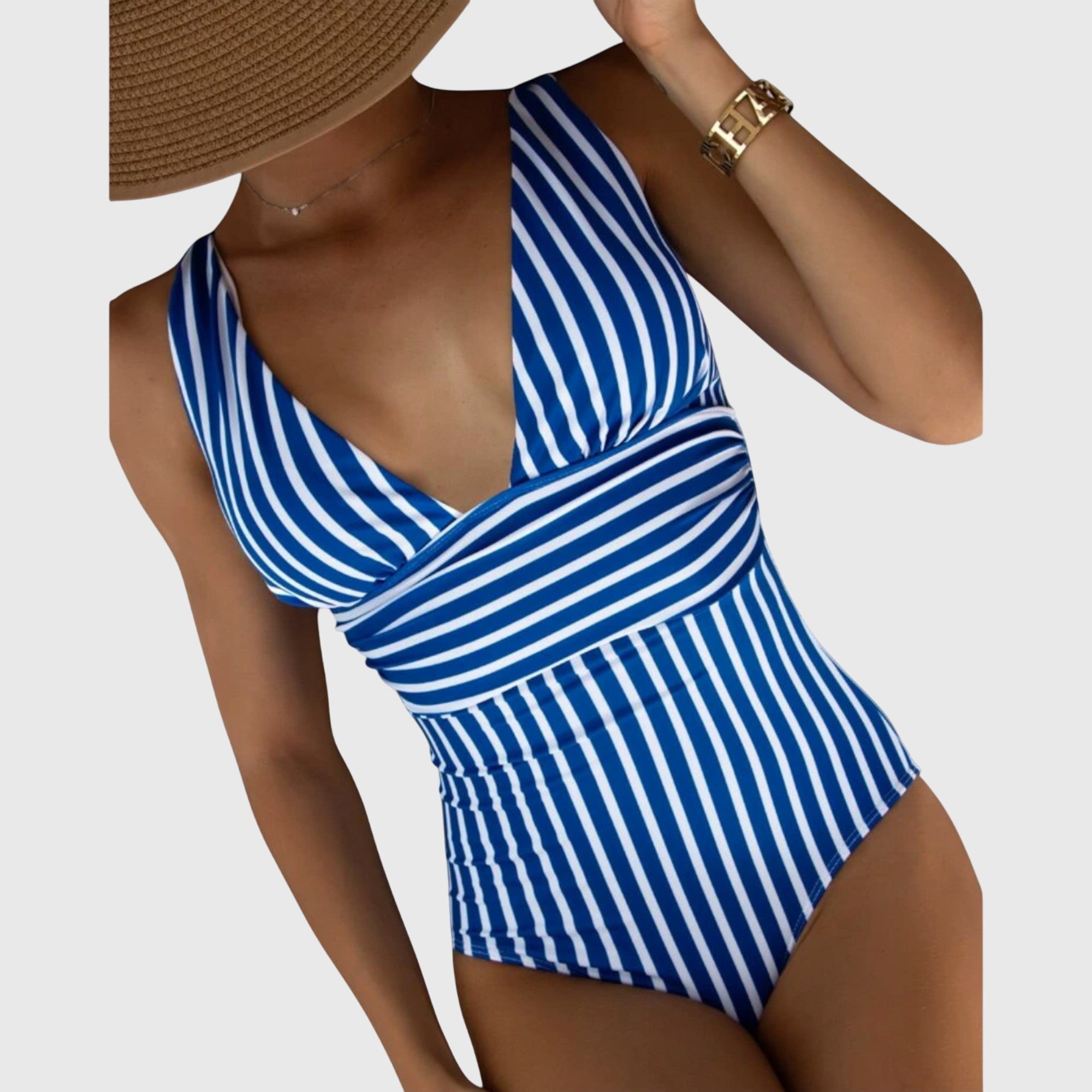 Fiona Women's One-Piece Swimsuit | Striped V-Neck Design, Sculpted Fit 4