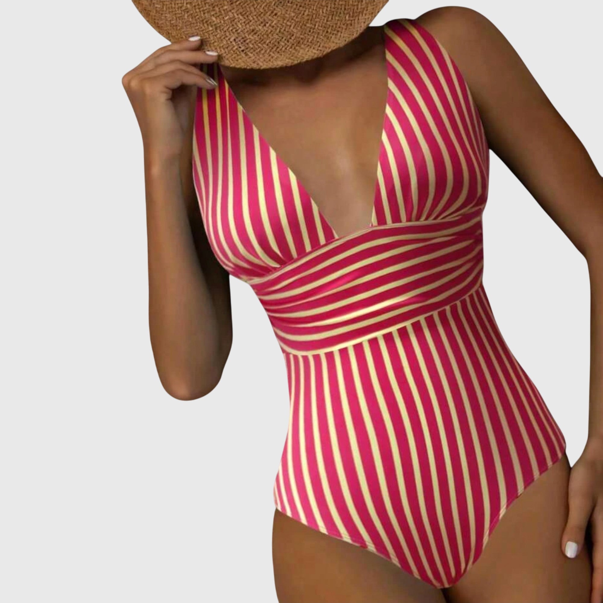 Fiona Women's One-Piece Swimsuit | Striped V-Neck Design, Sculpted Fit 6