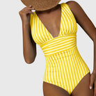 Fiona Women's One-Piece Swimsuit | Striped V-Neck Design, Sculpted Fit 7