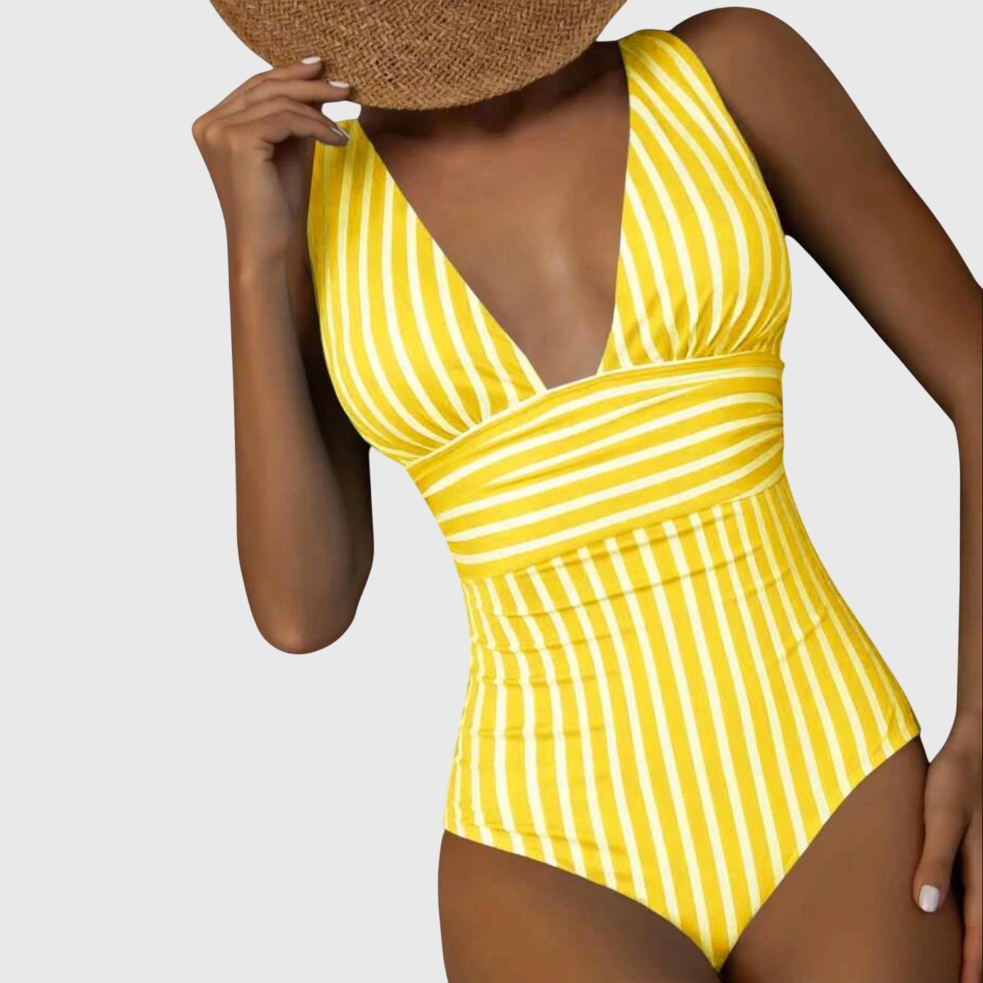 Fiona Women's One-Piece Swimsuit | Striped V-Neck Design, Sculpted Fit 7
