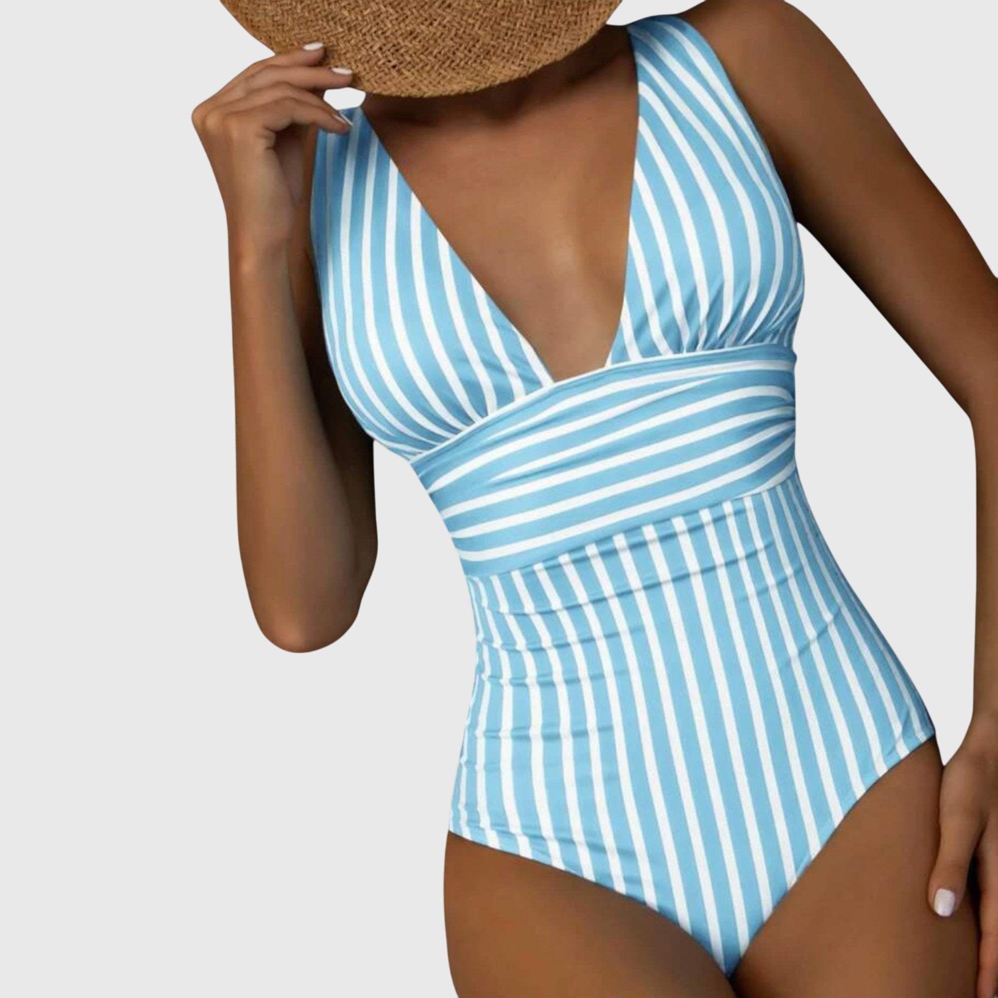 Fiona Women's One-Piece Swimsuit | Striped V-Neck Design, Sculpted Fit 8