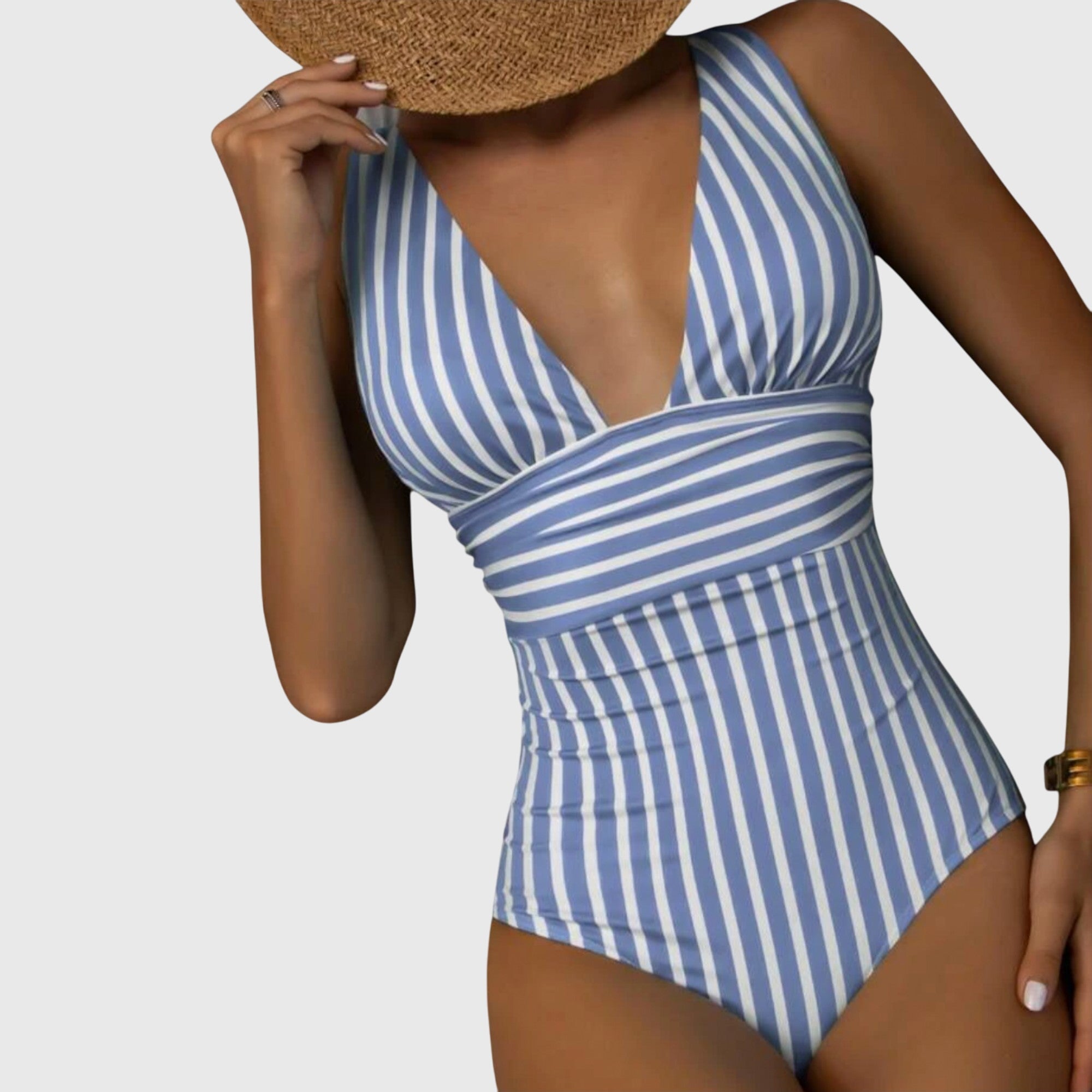 Fiona Women's One-Piece Swimsuit | Striped V-Neck Design, Sculpted Fit 9