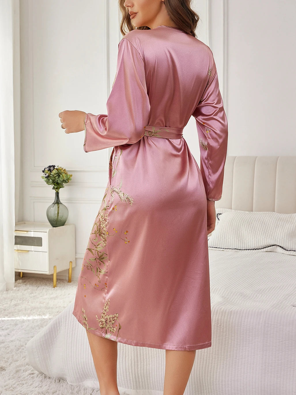 Flora Women's Gown | Floral Print, Long Sleeves, Mid-Calf Length 4