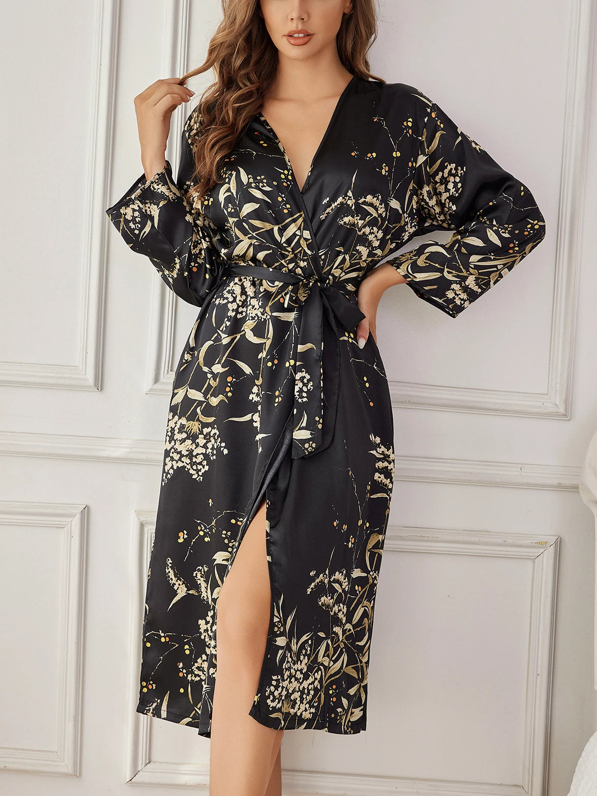 Flora Women's Gown | Floral Print, Long Sleeves, Mid-Calf Length 5