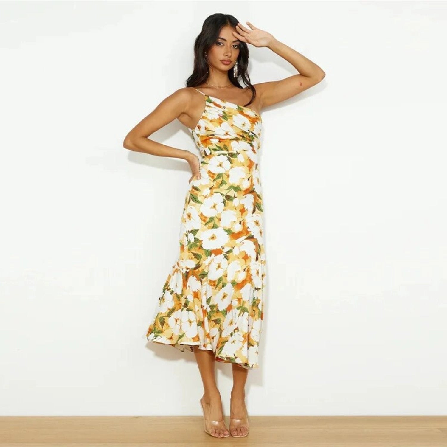 Flora Women's Midi Dress | Floral One Shoulder Design, Elegant Summer Dress 6