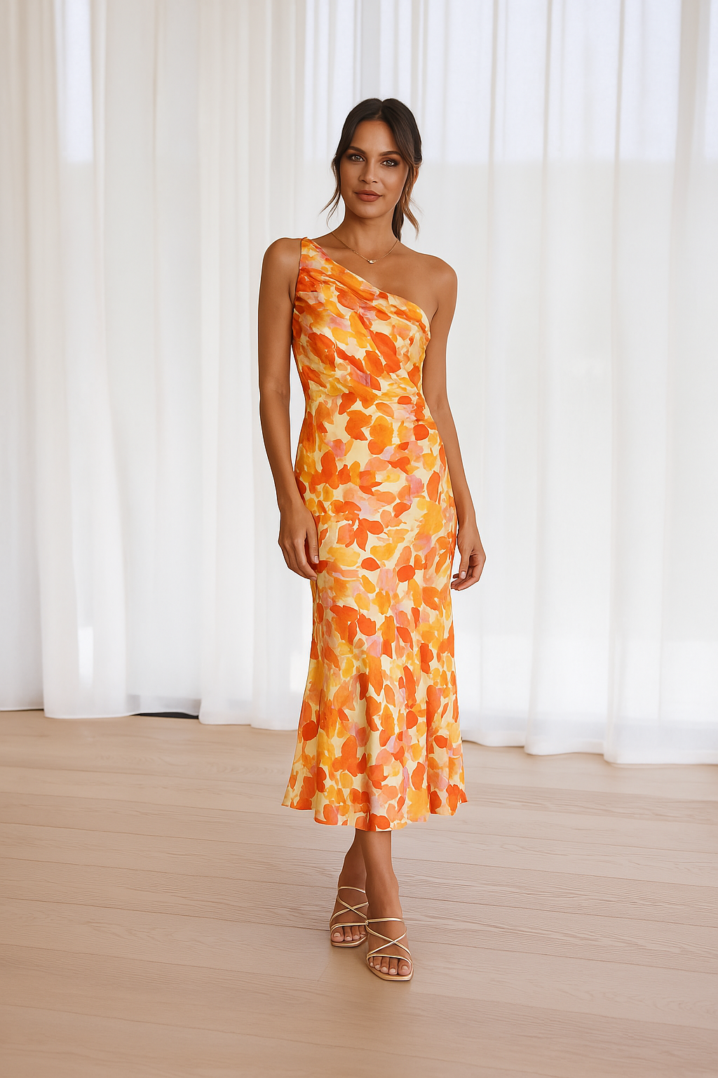 Flora Women's Midi Dress | Floral One Shoulder Design, Elegant Summer Dress 8