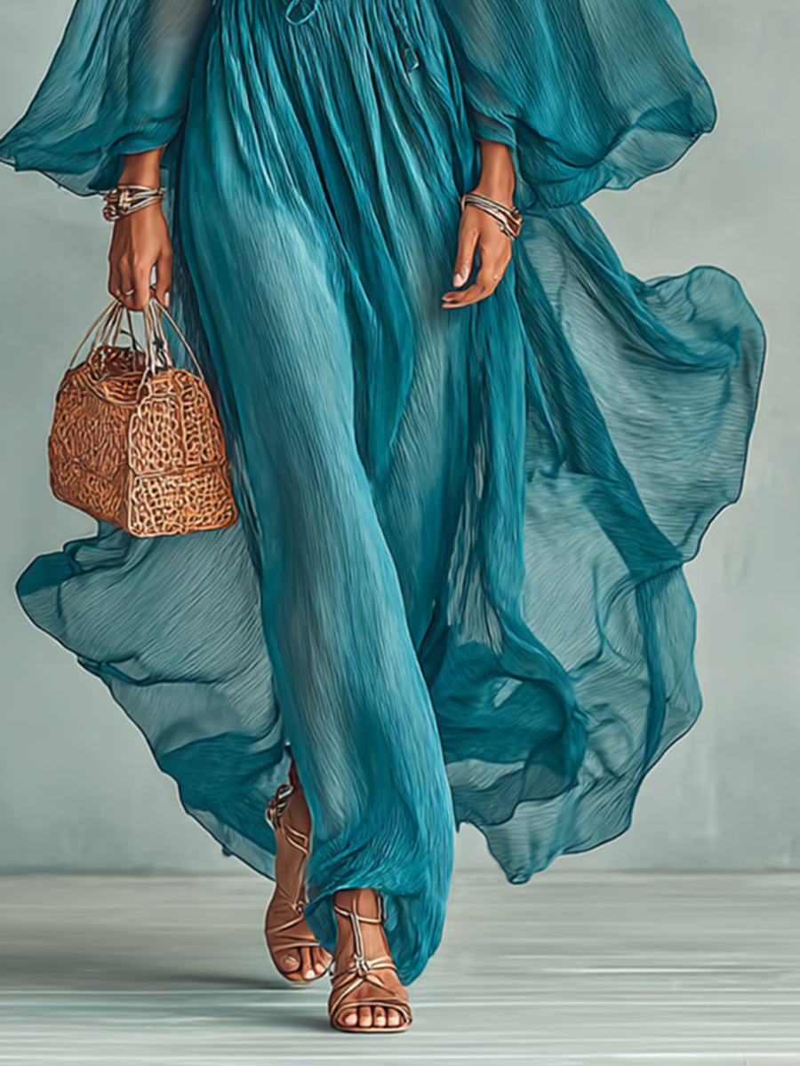 Gina Women's Maxi Dress | Lightweight Pleated Fabric, Elegant Summer Style 2