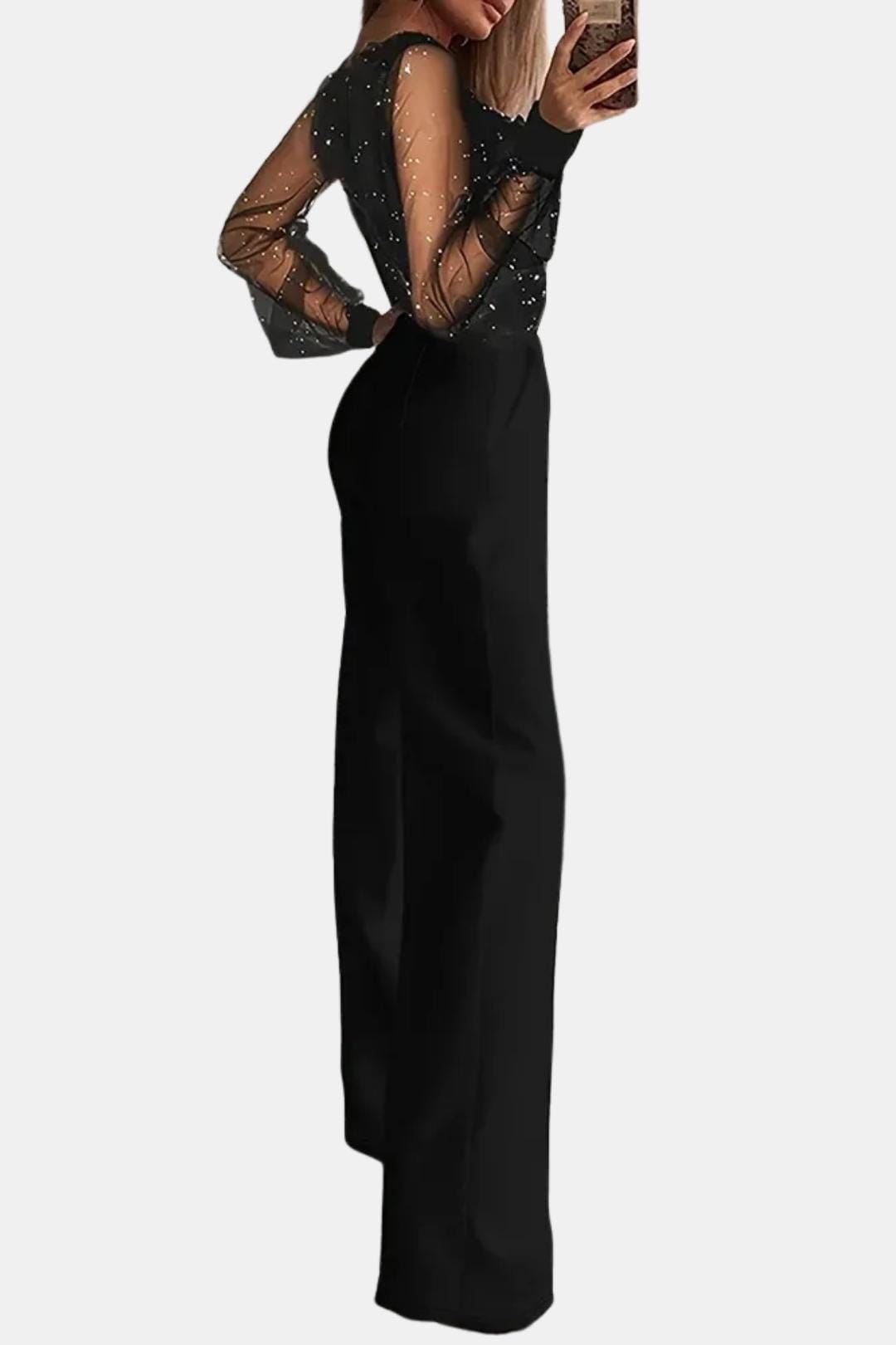Ivy Women's Black Jumpsuit | Elegant Glitter Top, Straight-Leg Design 2