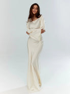 Ivy Women's Maxi Dress | Ivory Satin, Elegant Formal Wear 0