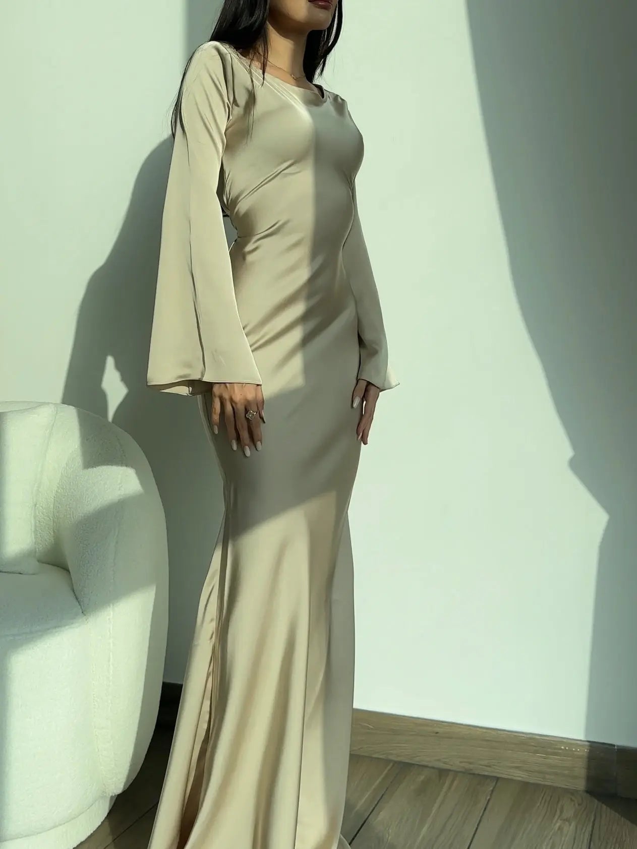 Ivy Women's Maxi Dress | Ivory Satin, Elegant Formal Wear 3