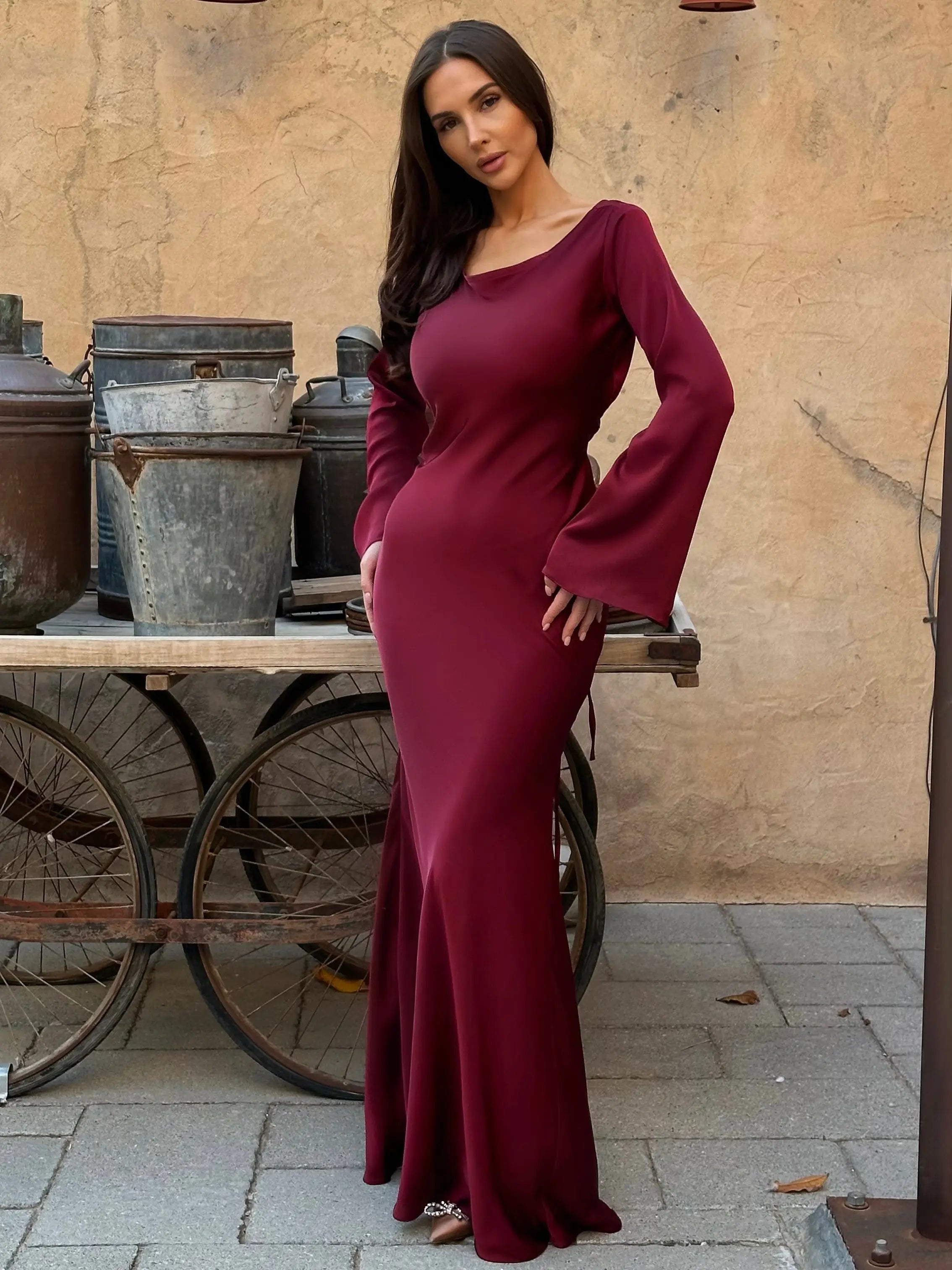 Ivy Women's Maxi Dress | Ivory Satin, Elegant Formal Wear 9