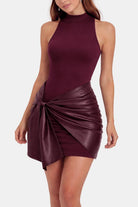 Izza Women's Black Mini Dress | Faux Leather Tie Detail, Cocktail Party 6