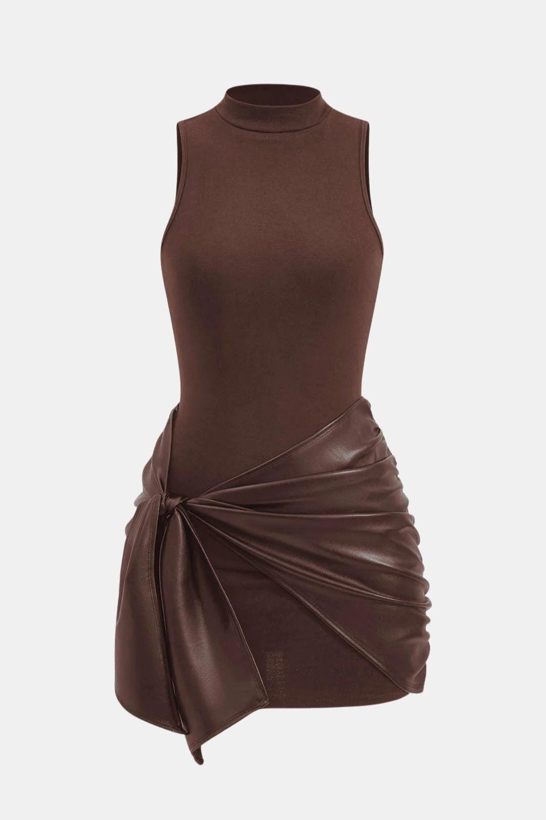 Izza Women's Black Mini Dress | Faux Leather Tie Detail, Cocktail Party 9