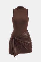 Izza Women's Black Mini Dress | Faux Leather Tie Detail, Cocktail Party 9