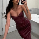 Jade Women's Corset Dress | Faux Leather, Strapless Cocktail Dress 2