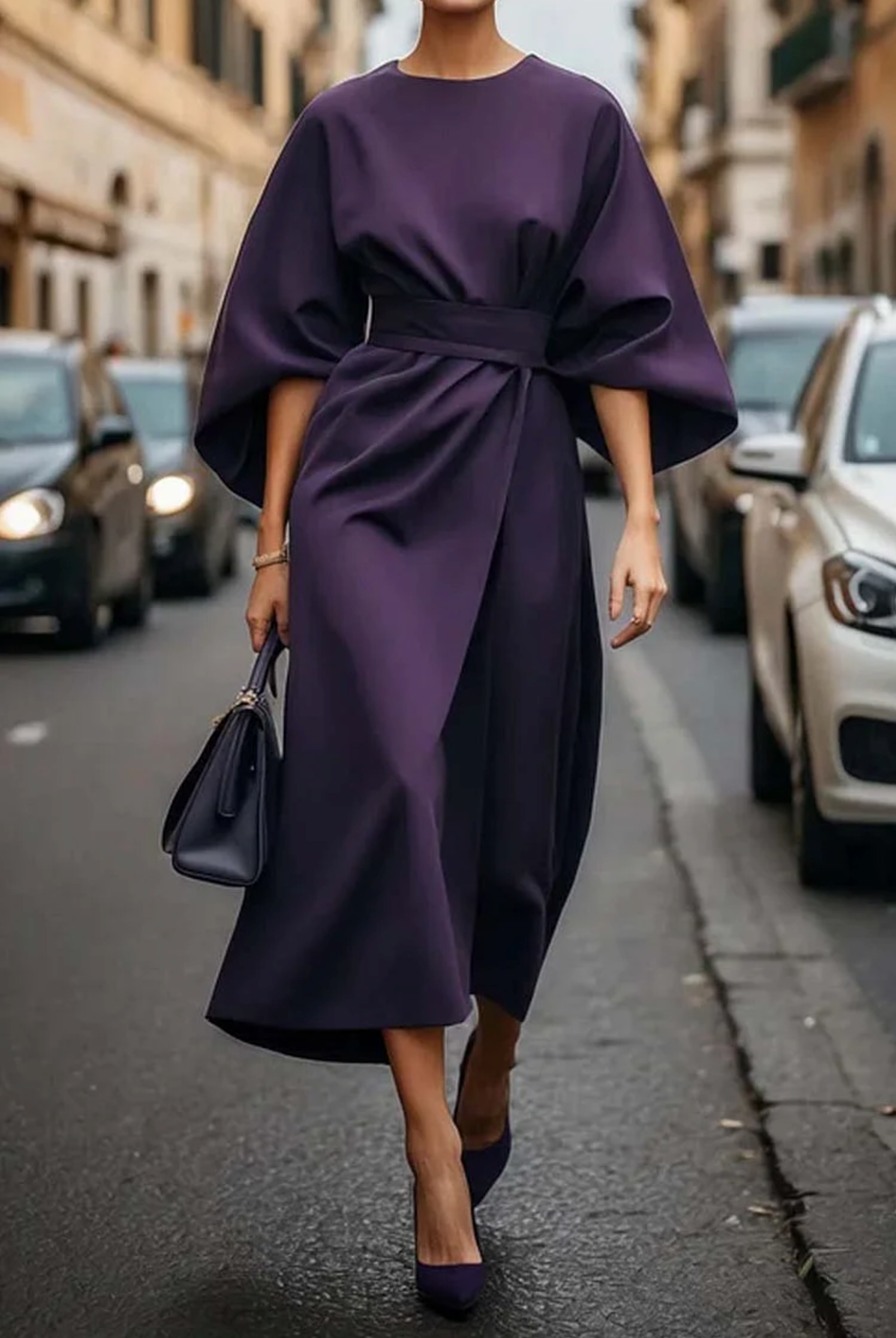 Jade Women's Formal Dress | Lantern Sleeves, Belted Plus Size Available 2