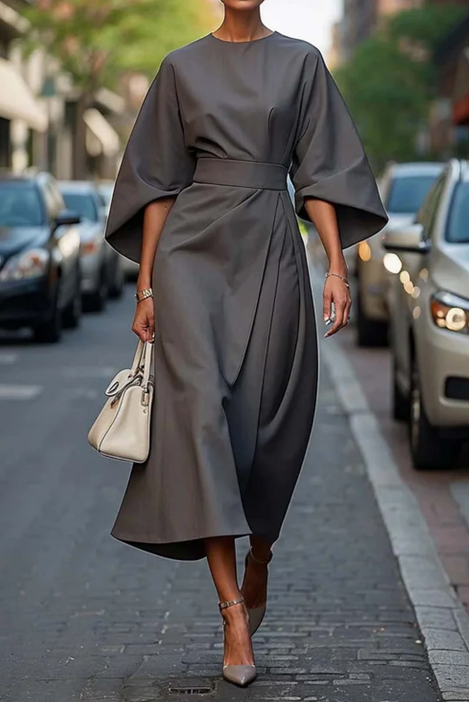Jade Women's Formal Dress | Lantern Sleeves, Belted Plus Size Available 5