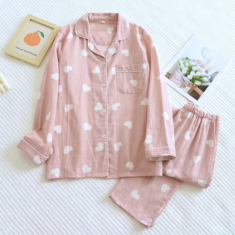 Jasmine Women's Pyjamas Set | Cozy Heart Print, Long Sleeve 0