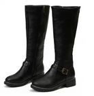 Kara Women's Knee High Boots | Synthetic Leather, Buckle Strap, Low Block Heel 7