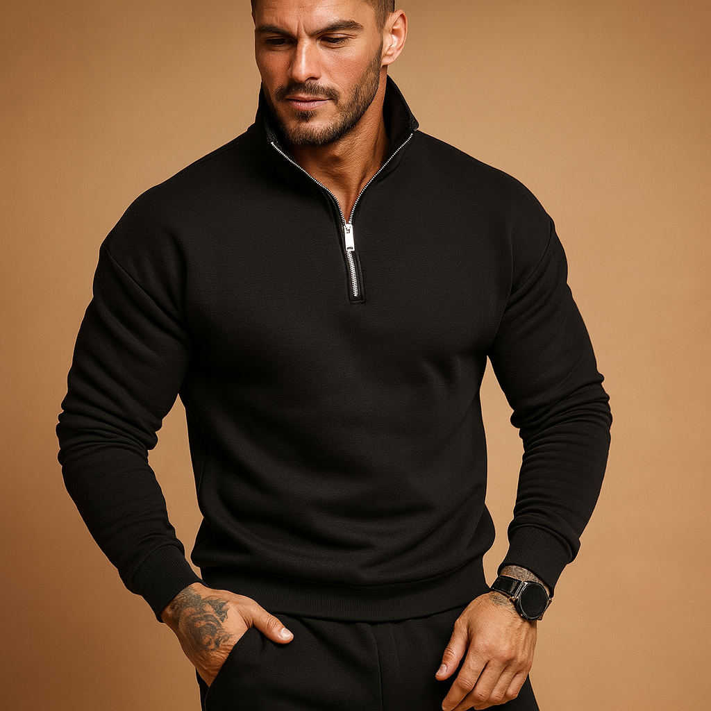 Kavi Men's Half Zip Jumper | Soft Knitted Fabric, Black Casual Knitwear 4
