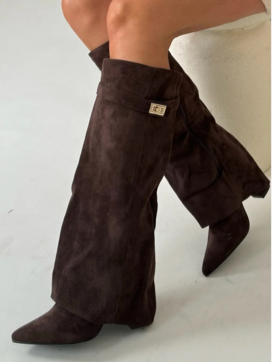 Kira Women's Knee High Boots | Wide Flare Top, Block Heel 11
