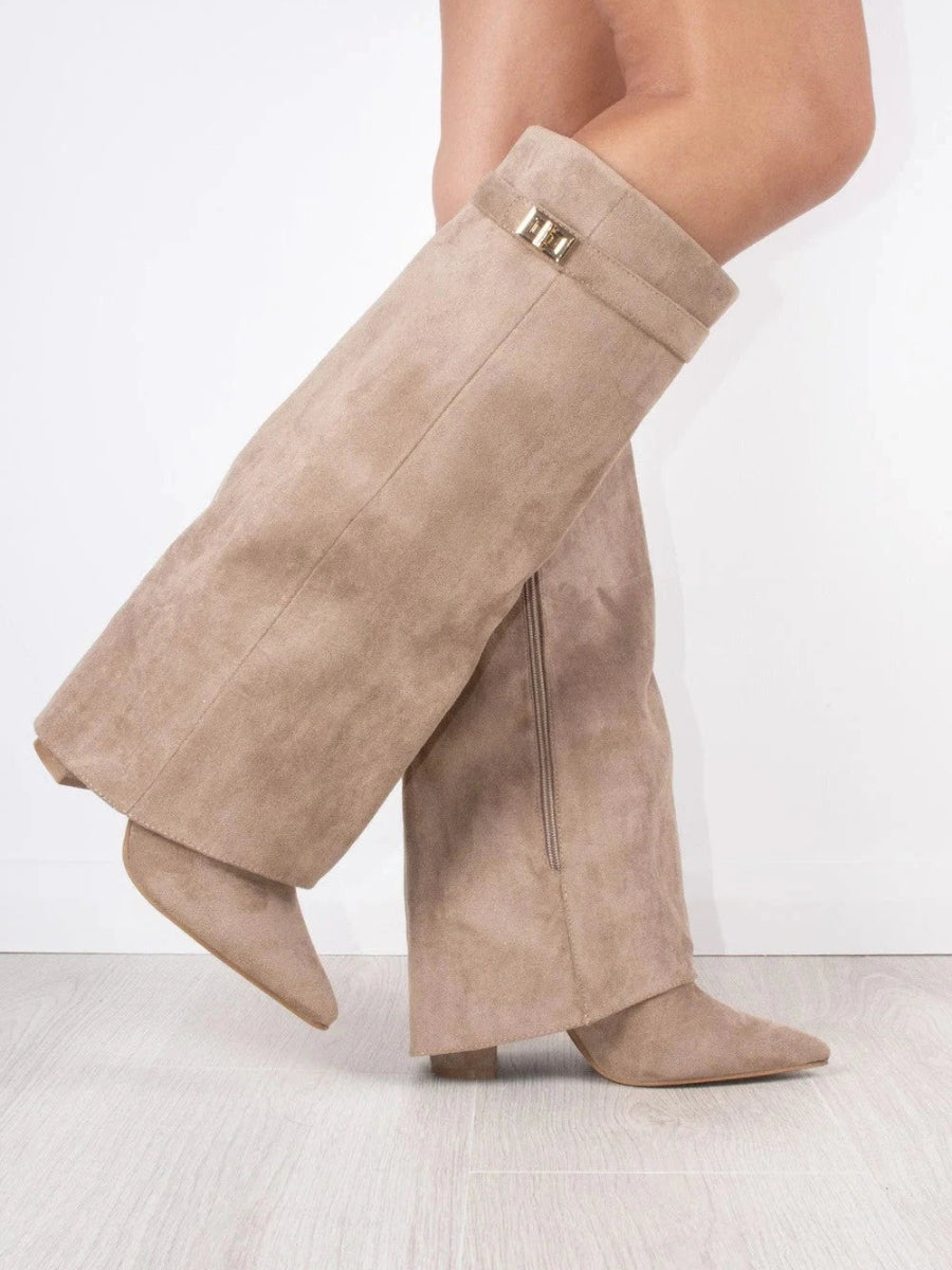 Kira Women's Knee High Boots | Wide Flare Top, Block Heel 6