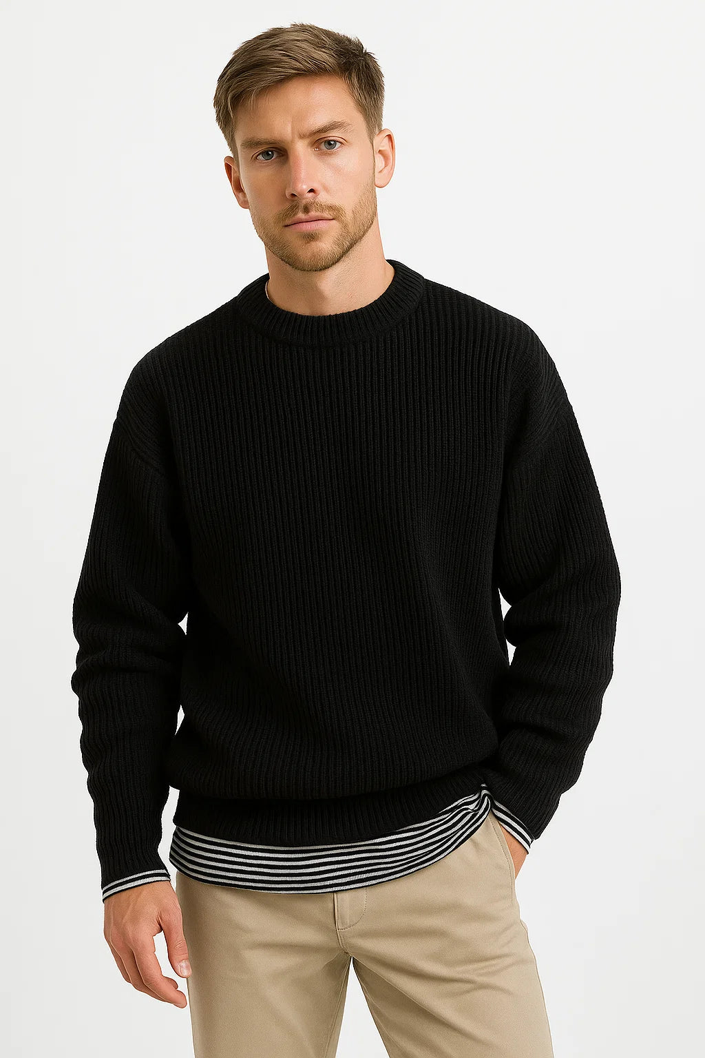 Knitmen Men's Sweater | Oversized Fit, Ribbed Acrylic Design 2