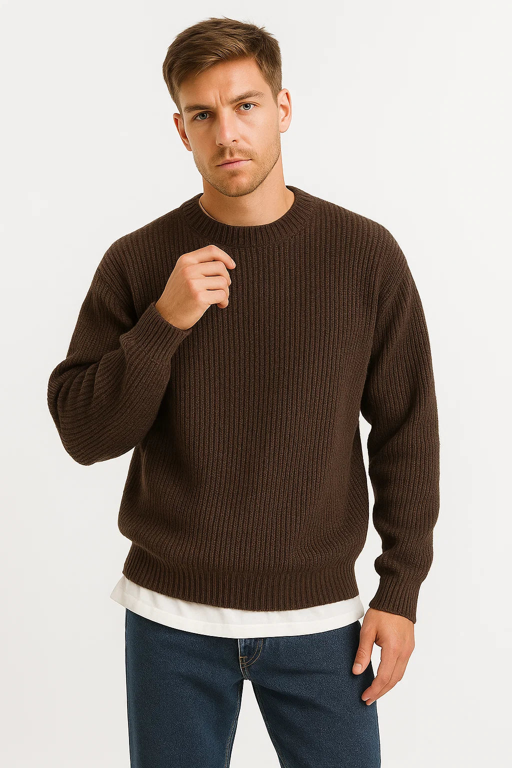 Knitmen Men's Sweater | Oversized Fit, Ribbed Acrylic Design 3