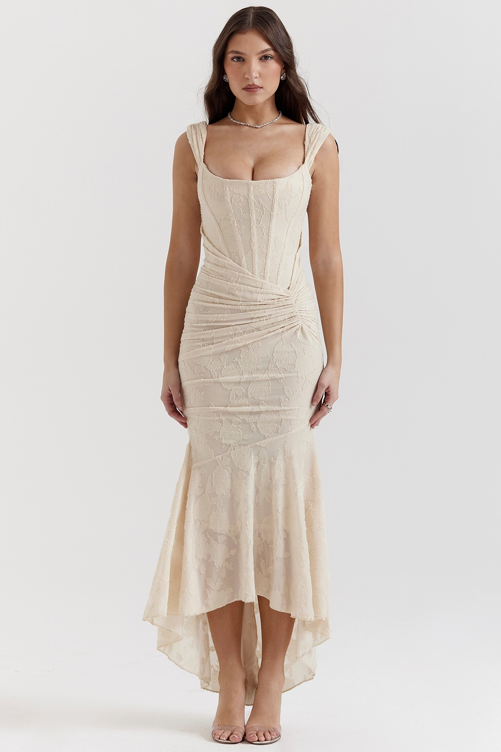 Lara Women's Maxi Dress | Sculpted Lace, Elegant Evening Wear 7