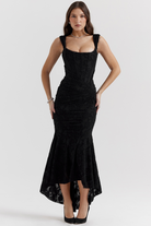 Lara Women's Maxi Dress | Sculpted Lace, Elegant Evening Wear 9