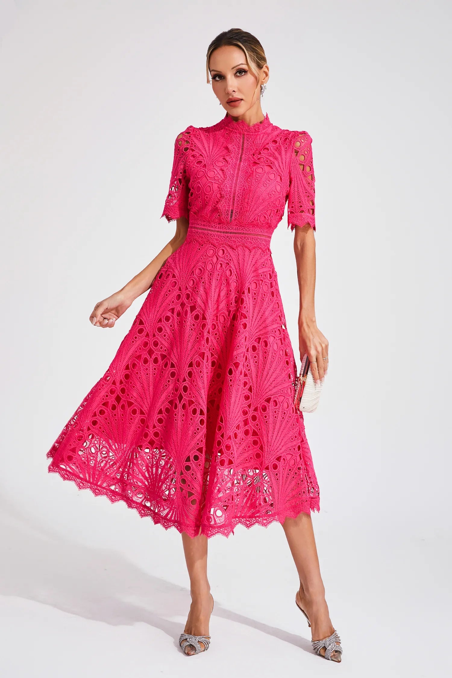 Lara Women's Midi Dress | Lace A-Line Cocktail Dress for Parties 0