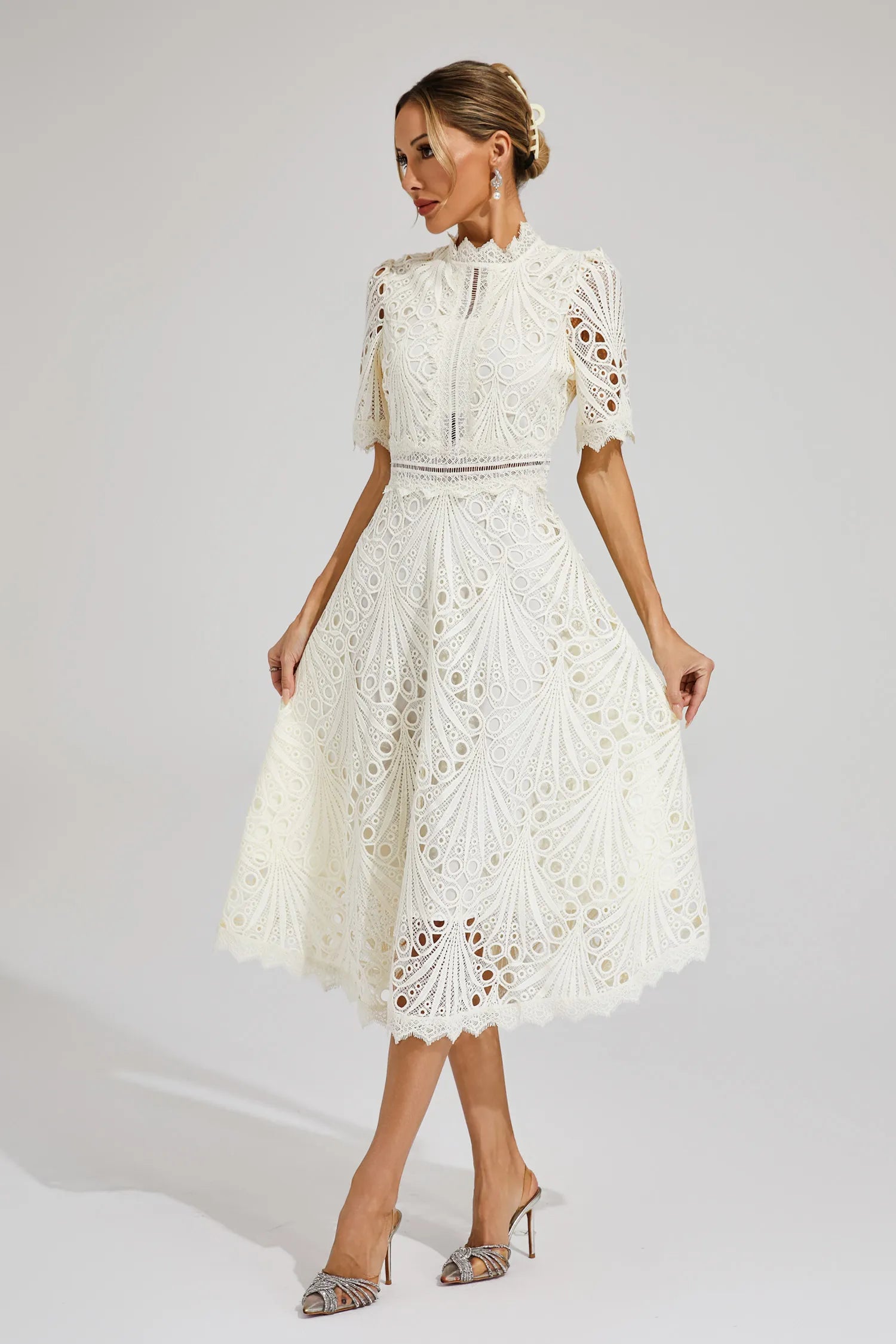 Lara Women's Midi Dress | Lace A-Line Cocktail Dress for Parties 1