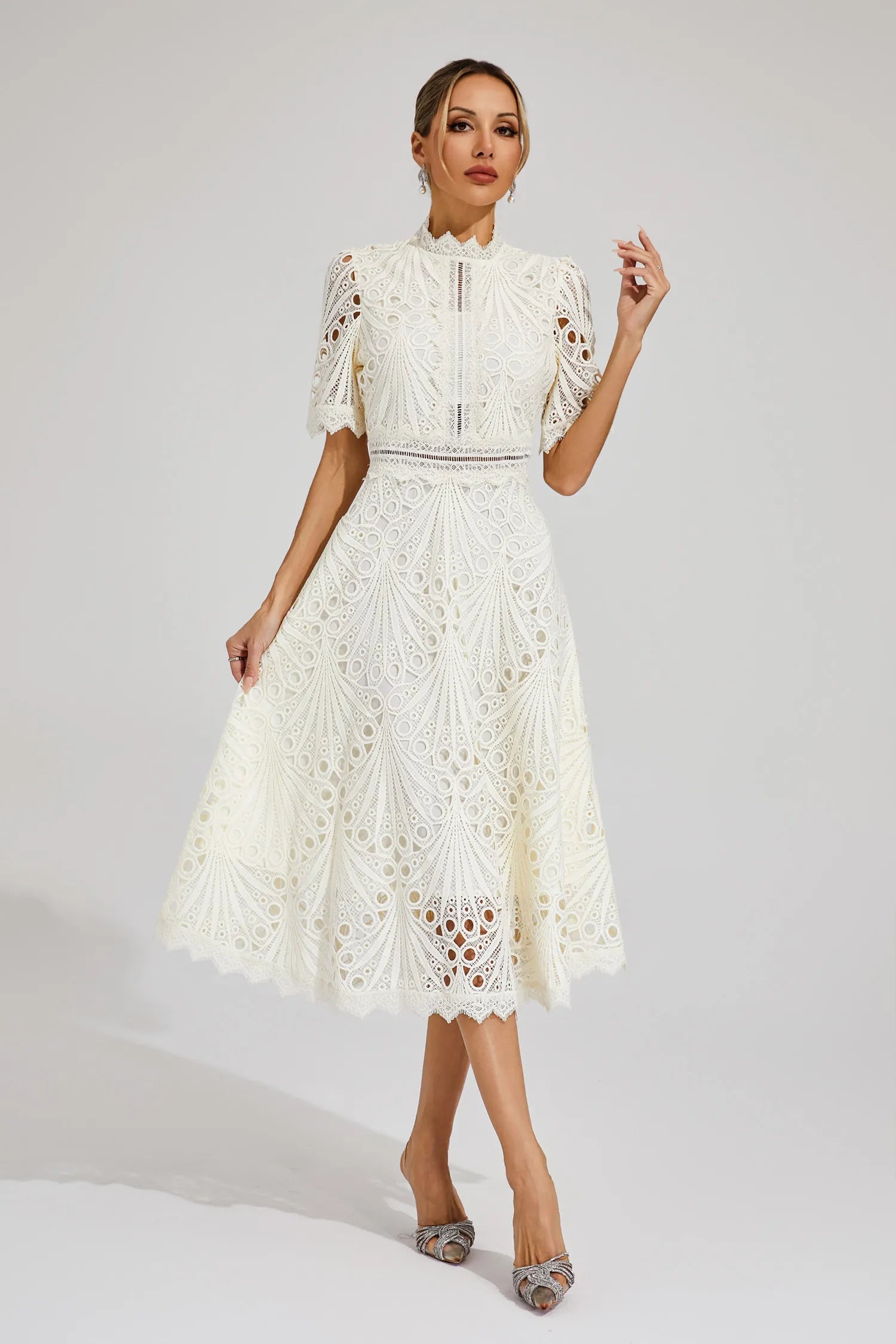 Lara Women's Midi Dress | Lace A-Line Cocktail Dress for Parties 9